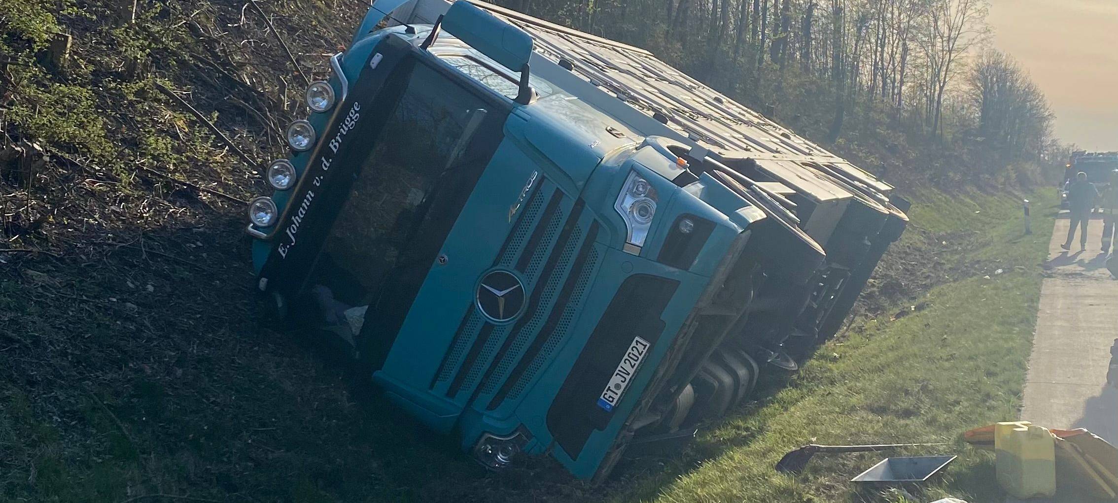 Umgekippter Schweinetransporter auf A44