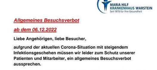 Besuchsverbot im Warsteiner Maria-Hilf-Krankenhaus