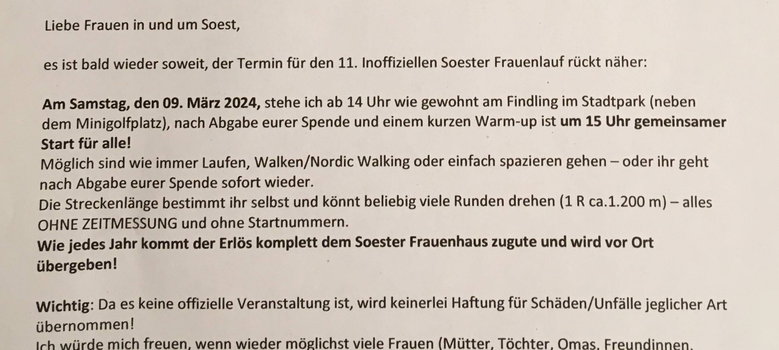 11. Inoffizieller Soester Frauenlauf