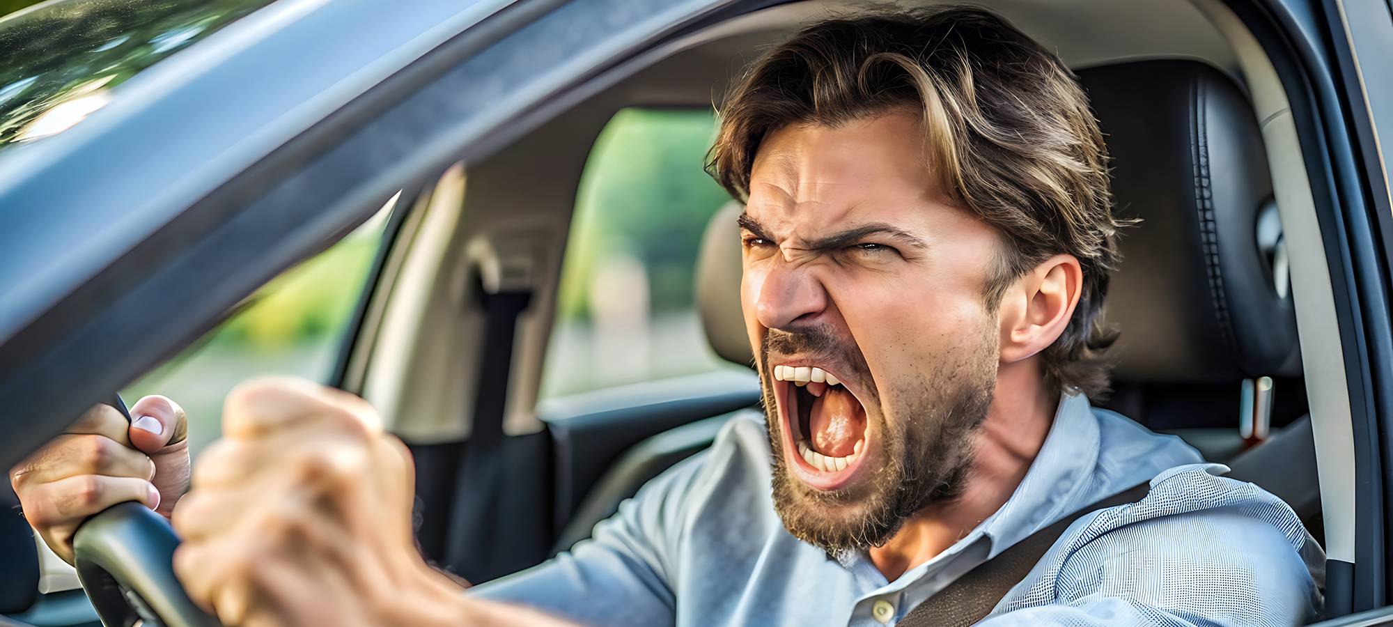 Autofahrer schimpft im Auto. Symbolbild.