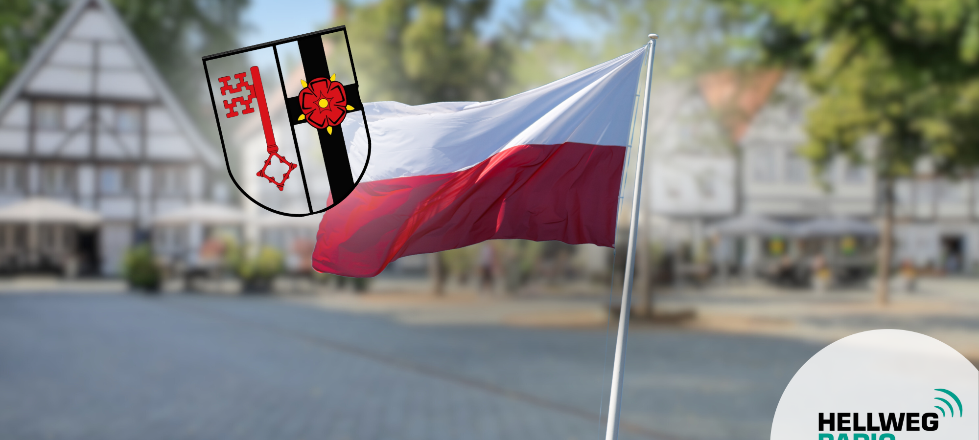 Symbolbild: Polen-Flagge und Logo vom Kreis Soest