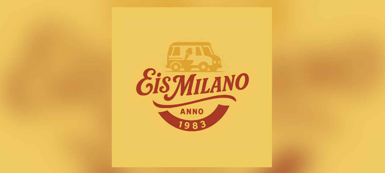 Logo Eis Milano Anno 1983 dunkelrot auf gelb